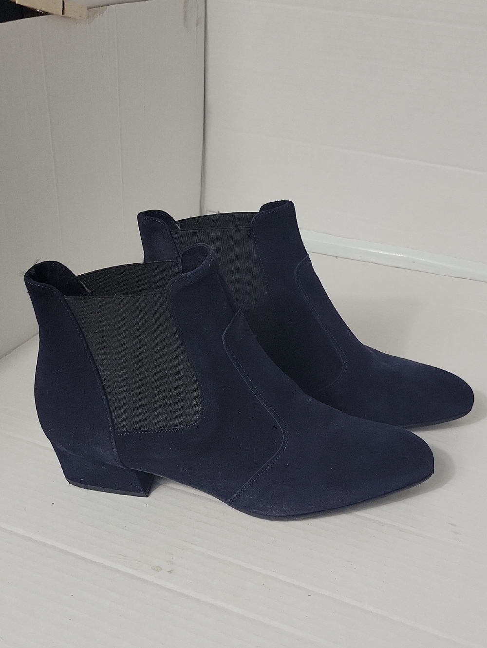 Suede Chelsea Ankle Booties in Navy